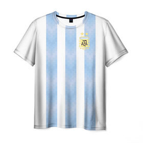 Мужская футболка 3D с принтом Сборная Аргентины в Екатеринбурге, 100% полиэфир | прямой крой, круглый вырез горловины, длина до линии бедер | аргентина | месси | сборная аргентины