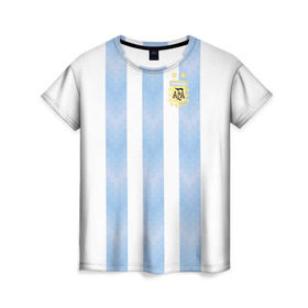 Женская футболка 3D с принтом Сборная Аргентины в Екатеринбурге, 100% полиэфир ( синтетическое хлопкоподобное полотно) | прямой крой, круглый вырез горловины, длина до линии бедер | аргентина | месси | сборная аргентины