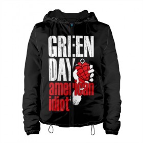 Женская куртка 3D с принтом Green Day American Idiot в Екатеринбурге, ткань верха — 100% полиэстер, подклад — флис | прямой крой, подол и капюшон оформлены резинкой с фиксаторами, два кармана без застежек по бокам, один большой потайной карман на груди. Карман на груди застегивается на липучку | green day | punk rock | билли джо армстронг | панк рок