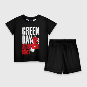 Детский костюм с шортами 3D с принтом Green Day American Idiot в Екатеринбурге,  |  | Тематика изображения на принте: green day | punk rock | билли джо армстронг | панк рок
