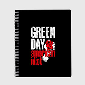 Тетрадь с принтом Green Day American Idiot в Екатеринбурге, 100% бумага | 48 листов, плотность листов — 60 г/м2, плотность картонной обложки — 250 г/м2. Листы скреплены сбоку удобной пружинной спиралью. Уголки страниц и обложки скругленные. Цвет линий — светло-серый
 | green day | punk rock | билли джо армстронг | панк рок