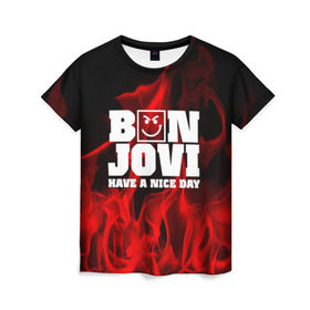 Женская футболка 3D с принтом BON JOVI в Екатеринбурге, 100% полиэфир ( синтетическое хлопкоподобное полотно) | прямой крой, круглый вырез горловины, длина до линии бедер | bon jovi | альтернативный хип хоп | группа | инди поп | музыка | музыкальное произведение | ноты | регги | рок | синти поп