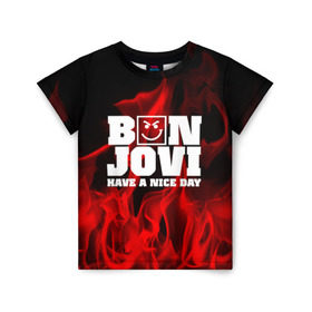Детская футболка 3D с принтом BON JOVI в Екатеринбурге, 100% гипоаллергенный полиэфир | прямой крой, круглый вырез горловины, длина до линии бедер, чуть спущенное плечо, ткань немного тянется | bon jovi | альтернативный хип хоп | группа | инди поп | музыка | музыкальное произведение | ноты | регги | рок | синти поп