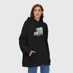 Худи SuperOversize хлопок с принтом YOUNG FOREVER в Екатеринбурге, 70% хлопок, 30% полиэстер, мягкий начес внутри | карман-кенгуру, эластичная резинка на манжетах и по нижней кромке, двухслойный капюшон
 | bangtan boys | bts | j hope | jimin | jin | jungkook | k pop | rm | sonyeondan | suga | v | бойз бойс | бойскауты | бтс бенгтан. бангтан | группа | к поп | корейская | пуленепробиваемые | хип хоп