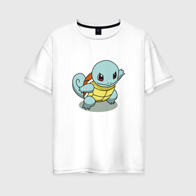 Женская футболка хлопок Oversize с принтом Pokemon squirtle в Екатеринбурге, 100% хлопок | свободный крой, круглый ворот, спущенный рукав, длина до линии бедер
 | pokemon | squirtle