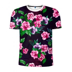 Мужская футболка 3D спортивная с принтом Розы в Екатеринбурге, 100% полиэстер с улучшенными характеристиками | приталенный силуэт, круглая горловина, широкие плечи, сужается к линии бедра | rose | роза | цветы