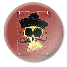 Значок с принтом Dia de los Muertos в Екатеринбурге,  металл | круглая форма, металлическая застежка в виде булавки | Тематика изображения на принте: череп