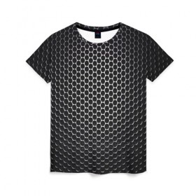 Женская футболка 3D с принтом Кристаллическая решетка в Екатеринбурге, 100% полиэфир ( синтетическое хлопкоподобное полотно) | прямой крой, круглый вырез горловины, длина до линии бедер | карбон | кристаллическая решетка | текстура