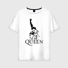Женская футболка хлопок Oversize с принтом Queen в Екатеринбурге, 100% хлопок | свободный крой, круглый ворот, спущенный рукав, длина до линии бедер
 | paul rodgers | queen | quen | брайан мэй | глэм | группа | джон дикон | квин | королева | куин | меркури | меркьюри | мэркури | поп | роджер тейлор | рок | фредди | фреди | хард | хардрок