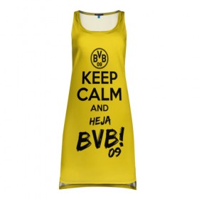 Платье-майка 3D с принтом Keep calm and Heja BVB в Екатеринбурге, 100% полиэстер | полуприлегающий силуэт, широкие бретели, круглый вырез горловины, удлиненный подол сзади. | 09 | bvb | calm | heja | keep | боруссия | германия | дортмунд | клуб | сохраняй | спокойствие | фк | футбол | футбольный