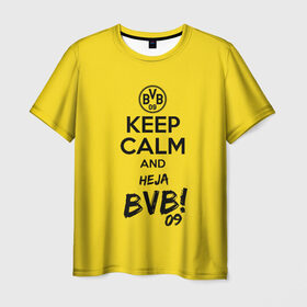 Мужская футболка 3D с принтом Keep calm and Heja BVB в Екатеринбурге, 100% полиэфир | прямой крой, круглый вырез горловины, длина до линии бедер | 09 | bvb | calm | heja | keep | боруссия | германия | дортмунд | клуб | сохраняй | спокойствие | фк | футбол | футбольный
