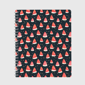 Тетрадь с принтом Tropical melon dark в Екатеринбурге, 100% бумага | 48 листов, плотность листов — 60 г/м2, плотность картонной обложки — 250 г/м2. Листы скреплены сбоку удобной пружинной спиралью. Уголки страниц и обложки скругленные. Цвет линий — светло-серый
 | Тематика изображения на принте: арбуз