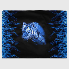 Плед 3D с принтом Синий тигр в Екатеринбурге, 100% полиэстер | закругленные углы, все края обработаны. Ткань не мнется и не растягивается | Тематика изображения на принте: tiger | большая кошка | огонь | пламя | тигр | хищник