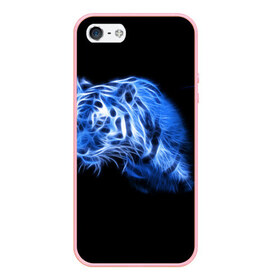 Чехол для iPhone 5/5S матовый с принтом Синий тигр в Екатеринбурге, Силикон | Область печати: задняя сторона чехла, без боковых панелей | tiger | большая кошка | огонь | пламя | тигр | хищник