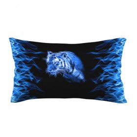 Подушка 3D антистресс с принтом Синий тигр в Екатеринбурге, наволочка — 100% полиэстер, наполнитель — вспененный полистирол | состоит из подушки и наволочки на молнии | tiger | большая кошка | огонь | пламя | тигр | хищник