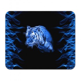 Коврик прямоугольный с принтом Синий тигр в Екатеринбурге, натуральный каучук | размер 230 х 185 мм; запечатка лицевой стороны | tiger | большая кошка | огонь | пламя | тигр | хищник