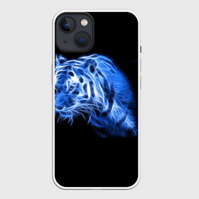 Чехол для iPhone 13 с принтом Синий тигр в Екатеринбурге,  |  | tiger | большая кошка | огонь | пламя | тигр | хищник
