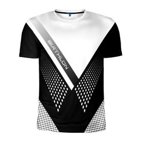Мужская футболка 3D спортивная с принтом Биатлон в Екатеринбурге, 100% полиэстер с улучшенными характеристиками | приталенный силуэт, круглая горловина, широкие плечи, сужается к линии бедра | 