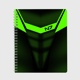 Тетрадь с принтом Mass Effect N7 в Екатеринбурге, 100% бумага | 48 листов, плотность листов — 60 г/м2, плотность картонной обложки — 250 г/м2. Листы скреплены сбоку удобной пружинной спиралью. Уголки страниц и обложки скругленные. Цвет линий — светло-серый
 | andromed | effect | n7 | альянс | ефект | игра | компьютерная | мас | масс | н7 | онлайн | программа | профессиональный военный код | сокрушитель n7 | фурия n7