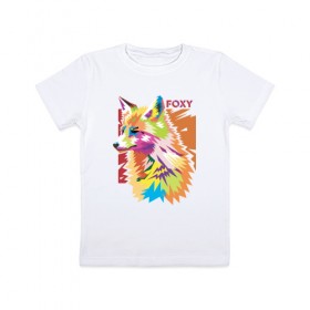 Детская футболка хлопок с принтом Foxy в Екатеринбурге, 100% хлопок | круглый вырез горловины, полуприлегающий силуэт, длина до линии бедер | fox | волк | воротник | животное | заяц | зверь | колобок | лис | лиса | лисица | мех | обман | оранжевый | охота | патрикеевна | плутовка | рыжая | хвост | хитрая | хитрость | хищник