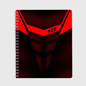 Тетрадь с принтом Mass Effect N7 в Екатеринбурге, 100% бумага | 48 листов, плотность листов — 60 г/м2, плотность картонной обложки — 250 г/м2. Листы скреплены сбоку удобной пружинной спиралью. Уголки страниц и обложки скругленные. Цвет линий — светло-серый
 | andromed | effect | n7 | альянс | ефект | игра | компьютерная | мас | масс | н7 | онлайн | программа | профессиональный военный код | сокрушитель n7 | фурия n7