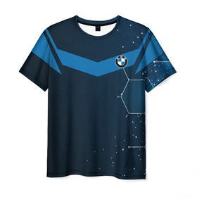 Мужская футболка 3D с принтом BMW SPORT в Екатеринбурге, 100% полиэфир | прямой крой, круглый вырез горловины, длина до линии бедер | auto | bmw | color | logo | sport | авто | автомобиль | автомобильные | бмв | бренд | геометрия | лого | логотип | марка | соты | спорт | узор