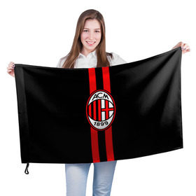 Флаг 3D с принтом AC Milan FC в Екатеринбурге, 100% полиэстер | плотность ткани — 95 г/м2, размер — 67 х 109 см. Принт наносится с одной стороны | football | italia | logo | milan | sport | италия | лого | милан | спорт | фк | футбол | футбольный клуб