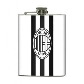 Фляга с принтом FC Milan Black&White в Екатеринбурге, металлический корпус | емкость 0,22 л, размер 125 х 94 мм. Виниловая наклейка запечатывается полностью | 
