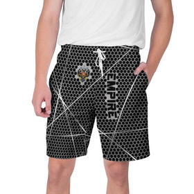 Мужские шорты 3D с принтом Империя в Екатеринбурге,  полиэстер 100% | прямой крой, два кармана без застежек по бокам. Мягкая трикотажная резинка на поясе, внутри которой широкие завязки. Длина чуть выше колен | герб | металл | текстура