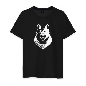 Мужская футболка хлопок с принтом Serious dog в Екатеринбурге, 100% хлопок | прямой крой, круглый вырез горловины, длина до линии бедер, слегка спущенное плечо. | 