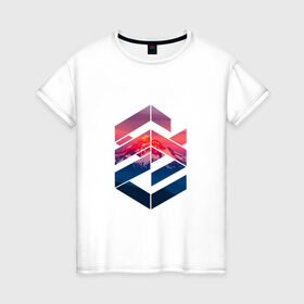Женская футболка хлопок с принтом Геометрические горы в Екатеринбурге, 100% хлопок | прямой крой, круглый вырез горловины, длина до линии бедер, слегка спущенное плечо | геометрия | горы | мода | пейзаж | подарок | стиль | узор