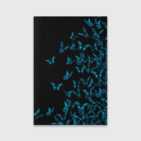 Обложка для паспорта матовая кожа с принтом Синие бабочки в Екатеринбурге, натуральная матовая кожа | размер 19,3 х 13,7 см; прозрачные пластиковые крепления | Тематика изображения на принте: бабочка | мотылек | насекомые | синий