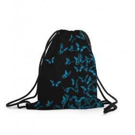 Рюкзак-мешок 3D с принтом Синие бабочки в Екатеринбурге, 100% полиэстер | плотность ткани — 200 г/м2, размер — 35 х 45 см; лямки — толстые шнурки, застежка на шнуровке, без карманов и подкладки | бабочка | мотылек | насекомые | синий