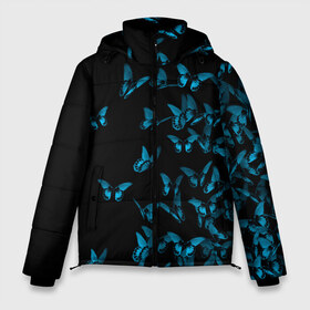 Мужская зимняя куртка 3D с принтом Синие бабочки в Екатеринбурге, верх — 100% полиэстер; подкладка — 100% полиэстер; утеплитель — 100% полиэстер | длина ниже бедра, свободный силуэт Оверсайз. Есть воротник-стойка, отстегивающийся капюшон и ветрозащитная планка. 

Боковые карманы с листочкой на кнопках и внутренний карман на молнии. | бабочка | мотылек | насекомые | синий