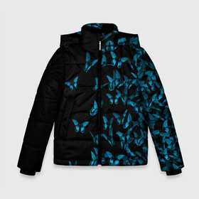 Зимняя куртка для мальчиков 3D с принтом Синие бабочки в Екатеринбурге, ткань верха — 100% полиэстер; подклад — 100% полиэстер, утеплитель — 100% полиэстер | длина ниже бедра, удлиненная спинка, воротник стойка и отстегивающийся капюшон. Есть боковые карманы с листочкой на кнопках, утяжки по низу изделия и внутренний карман на молнии. 

Предусмотрены светоотражающий принт на спинке, радужный светоотражающий элемент на пуллере молнии и на резинке для утяжки | бабочка | мотылек | насекомые | синий