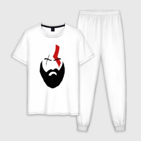 Мужская пижама хлопок с принтом God of War - Kratos в Екатеринбурге, 100% хлопок | брюки и футболка прямого кроя, без карманов, на брюках мягкая резинка на поясе и по низу штанин
 | atreus | god of war | god of war 4 | gow | kratos | ps4 | атрей | бог войны | гов | зы4 | кратос | левиафан | мальчик | мимир | мировой змей | пиратs | руны | эксклюзив