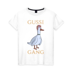 Женская футболка хлопок с принтом GUSSI GANG в Екатеринбурге, 100% хлопок | прямой крой, круглый вырез горловины, длина до линии бедер, слегка спущенное плечо | 