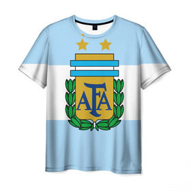 Мужская футболка 3D с принтом Сборная Аргентины флаг в Екатеринбурге, 100% полиэфир | прямой крой, круглый вырез горловины, длина до линии бедер | аргентина | спорт | футбол