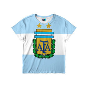 Детская футболка 3D с принтом Сборная Аргентины флаг в Екатеринбурге, 100% гипоаллергенный полиэфир | прямой крой, круглый вырез горловины, длина до линии бедер, чуть спущенное плечо, ткань немного тянется | Тематика изображения на принте: аргентина | спорт | футбол