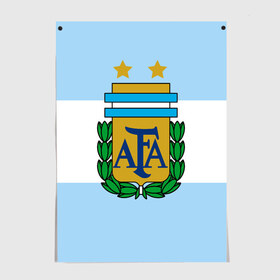 Постер с принтом Сборная Аргентины флаг в Екатеринбурге, 100% бумага
 | бумага, плотность 150 мг. Матовая, но за счет высокого коэффициента гладкости имеет небольшой блеск и дает на свету блики, но в отличии от глянцевой бумаги не покрыта лаком | аргентина | спорт | футбол