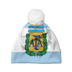 Шапка 3D c помпоном с принтом Сборная Аргентины флаг в Екатеринбурге, 100% полиэстер | универсальный размер, печать по всей поверхности изделия | аргентина | спорт | футбол