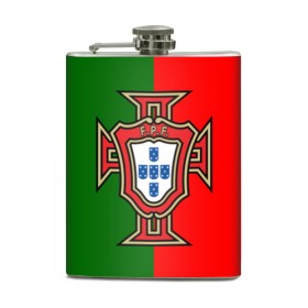 Фляга с принтом Сборная Португалии флаг в Екатеринбурге, металлический корпус | емкость 0,22 л, размер 125 х 94 мм. Виниловая наклейка запечатывается полностью | португалия | футбол