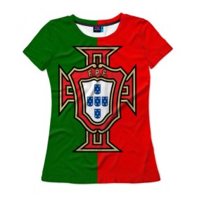 Женская футболка 3D с принтом Сборная Португалии флаг в Екатеринбурге, 100% полиэфир ( синтетическое хлопкоподобное полотно) | прямой крой, круглый вырез горловины, длина до линии бедер | португалия | футбол