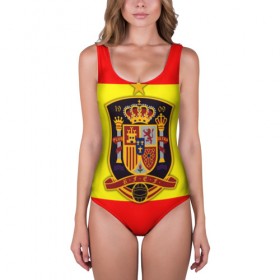 Купальник-боди 3D с принтом Сборная Испании флаг в Екатеринбурге, 82% полиэстер, 18% эластан | Круглая горловина, круглый вырез на спине | испания | футбол