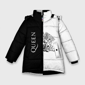 Зимняя куртка для девочек 3D с принтом Queen в Екатеринбурге, ткань верха — 100% полиэстер; подклад — 100% полиэстер, утеплитель — 100% полиэстер. | длина ниже бедра, удлиненная спинка, воротник стойка и отстегивающийся капюшон. Есть боковые карманы с листочкой на кнопках, утяжки по низу изделия и внутренний карман на молнии. 

Предусмотрены светоотражающий принт на спинке, радужный светоотражающий элемент на пуллере молнии и на резинке для утяжки. | paul rodgers | queen | брайан мэй | джон дикон | квин | меркури | меркьюри | мэркури | роджер тейлор | рок группа | фредди | фреди
