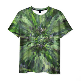 Мужская футболка 3D с принтом Зеленый сюрреал в Екатеринбурге, 100% полиэфир | прямой крой, круглый вырез горловины, длина до линии бедер |  зеленые брызги | абстракция | брызги | пиранья