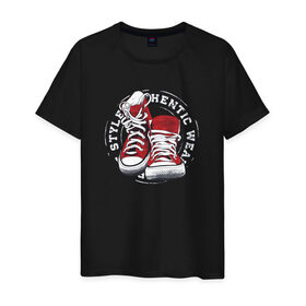 Мужская футболка хлопок с принтом Красные кеды в Екатеринбурге, 100% хлопок | прямой крой, круглый вырез горловины, длина до линии бедер, слегка спущенное плечо. | Тематика изображения на принте: 