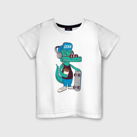 Детская футболка хлопок с принтом Крокодил Гена в Екатеринбурге, 100% хлопок | круглый вырез горловины, полуприлегающий силуэт, длина до линии бедер | Тематика изображения на принте: 