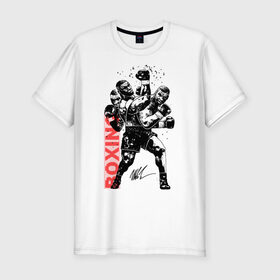 Мужская футболка премиум с принтом Майк Тайсон в Екатеринбурге, 92% хлопок, 8% лайкра | приталенный силуэт, круглый вырез ворота, длина до линии бедра, короткий рукав | Тематика изображения на принте: boxing | mike tyson |   | бокс | боксер | майк тайсон