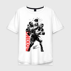 Мужская футболка хлопок Oversize с принтом Майк Тайсон в Екатеринбурге, 100% хлопок | свободный крой, круглый ворот, “спинка” длиннее передней части | boxing | mike tyson |   | бокс | боксер | майк тайсон